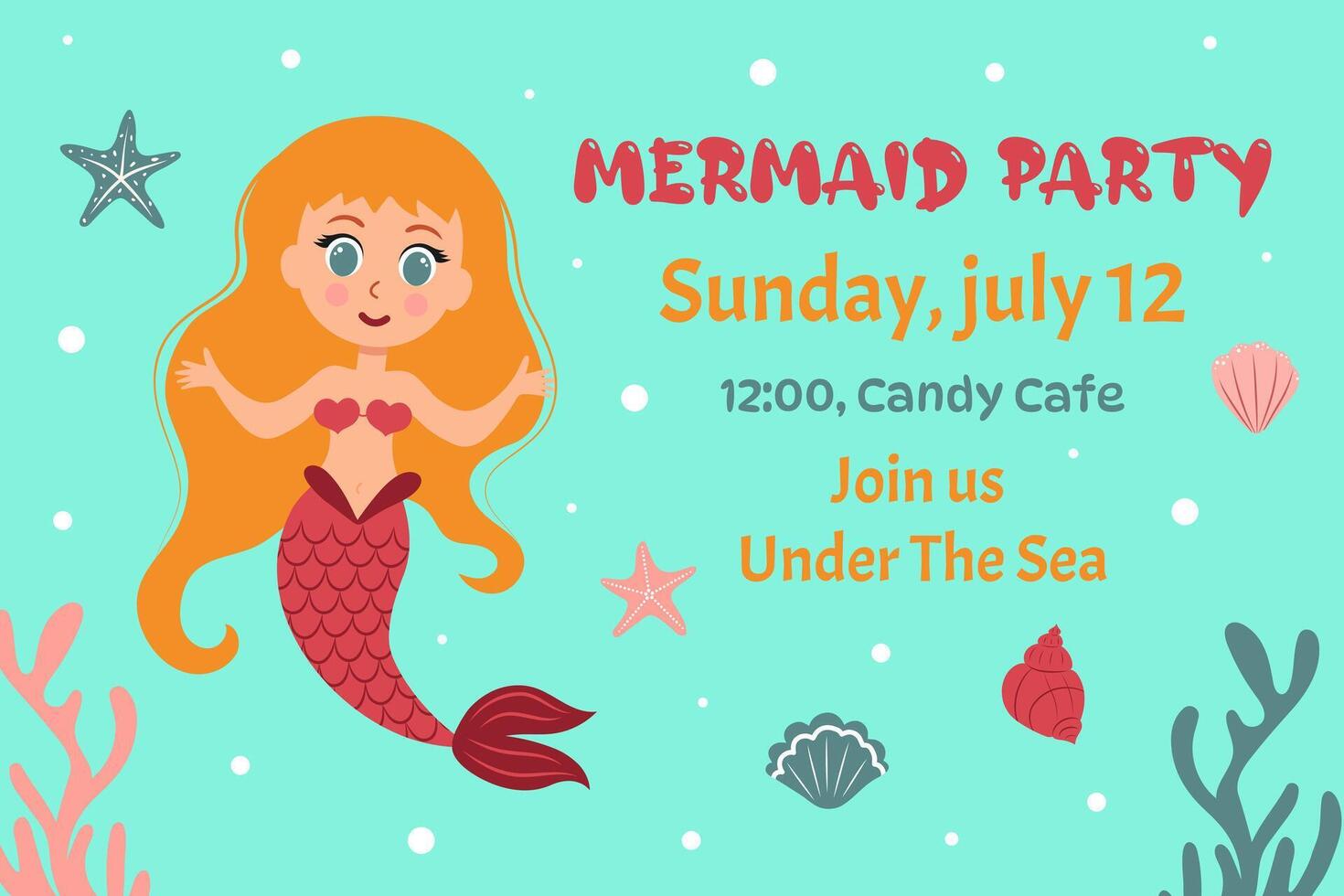 Birthday invitation with mermaid. template of mermaid theme birthday party invitation. vector