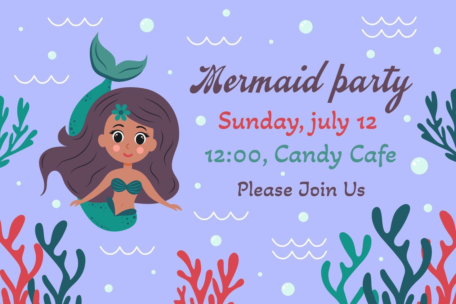 Birthday invitation with mermaid. template of mermaid theme birthday party invitation. vector
