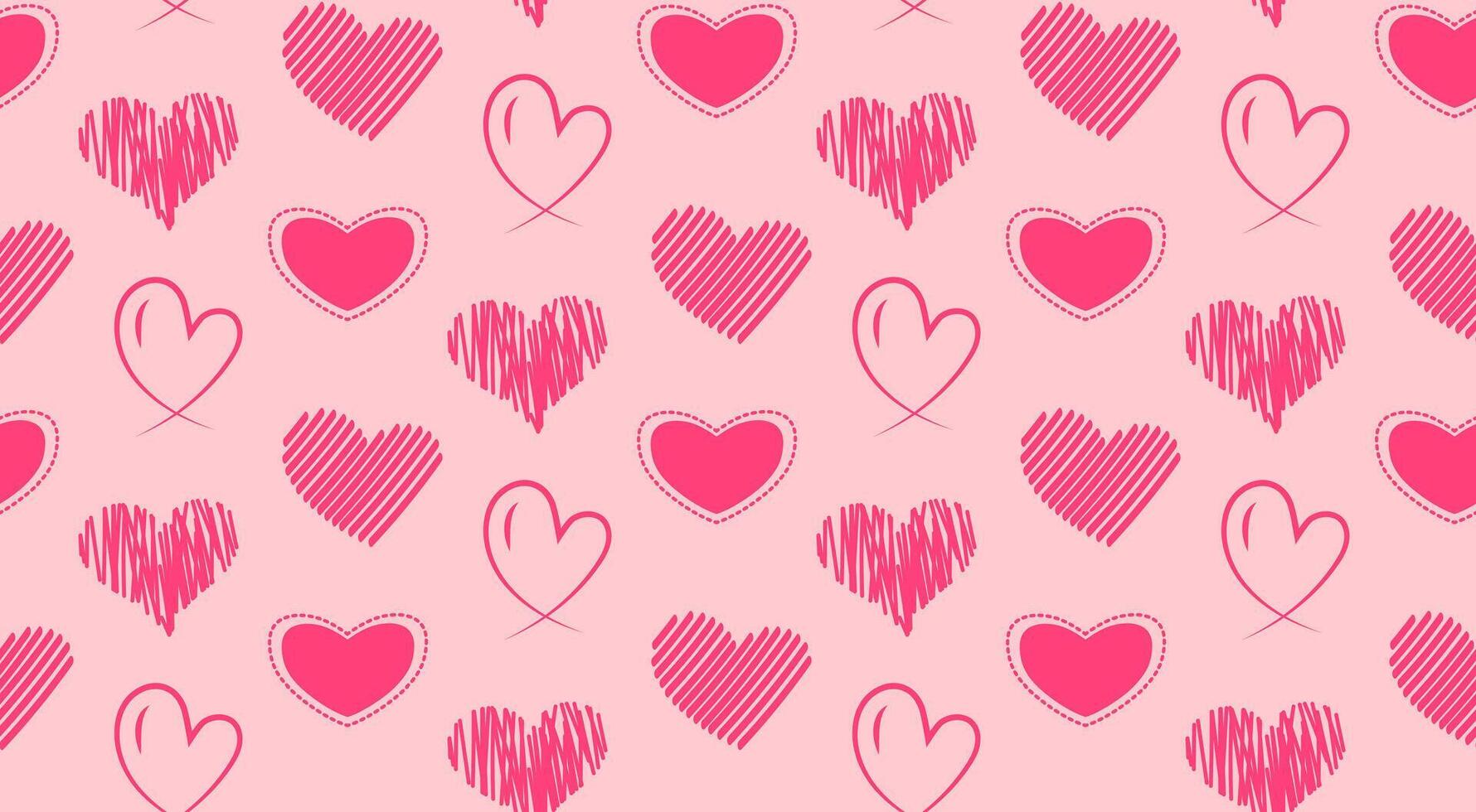 Doodle hearts seamless pattern. Simple cute Valentines day pink background. vector