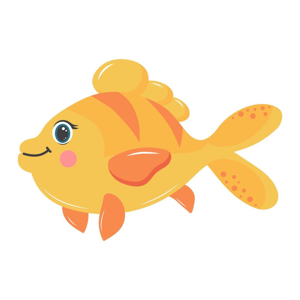 Cute fish. Cartoon tropical fish character. Flat cartoon illustration isolated on white background. vector