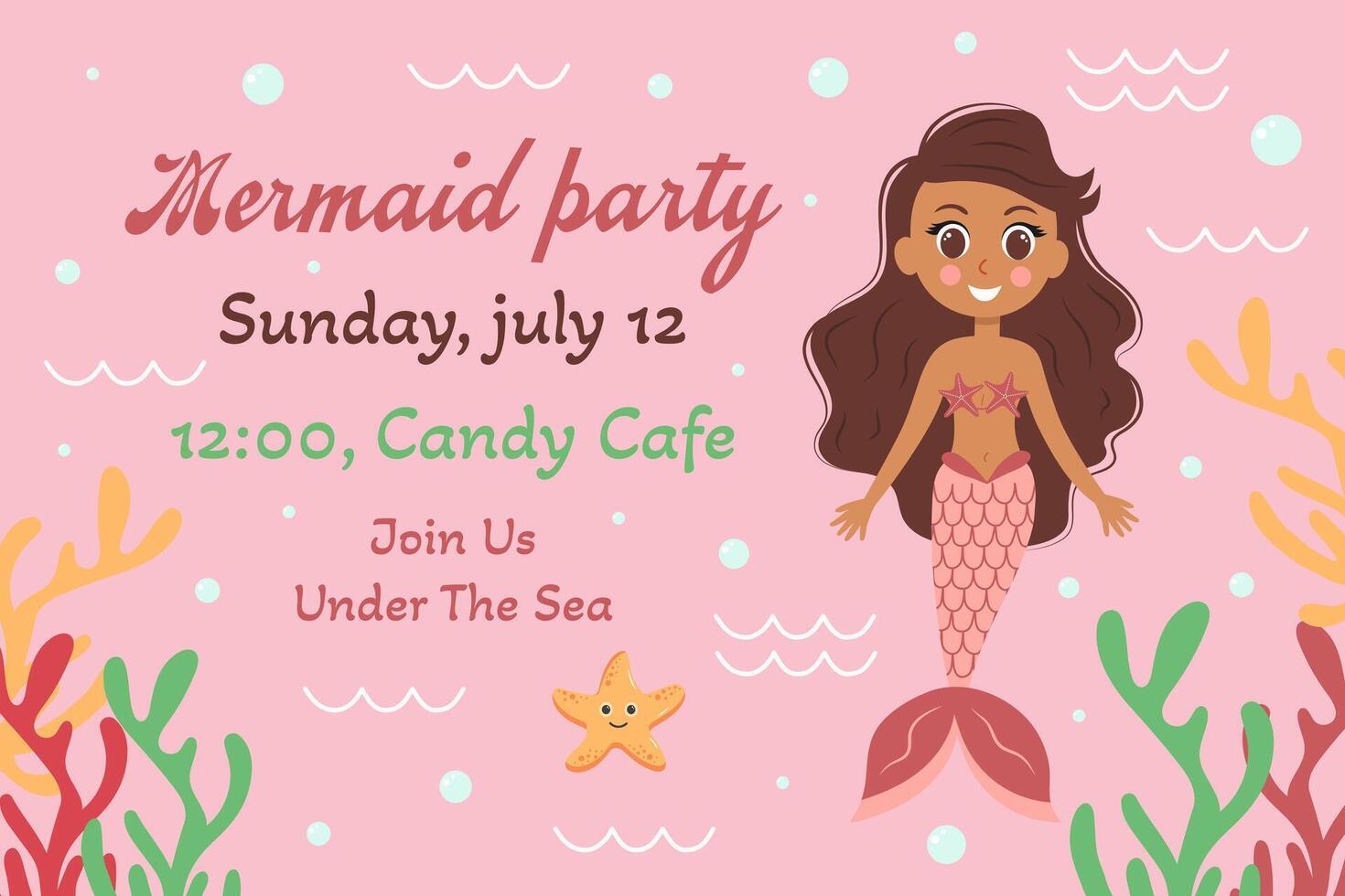 Birthday invitation with mermaid. template of mermaid theme birthday party invitation. vector
