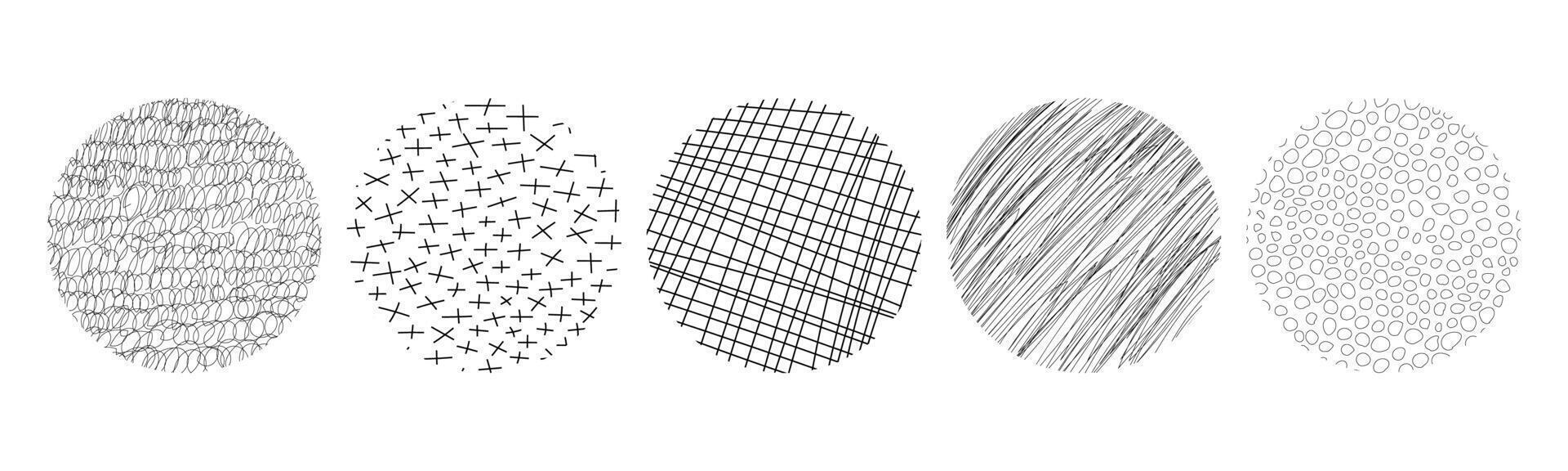 Textures set, collection hand drawn abstract monochrome brush marks. Doodle shapes spots, drops, curves and lines. Contemporary modern trendy vector