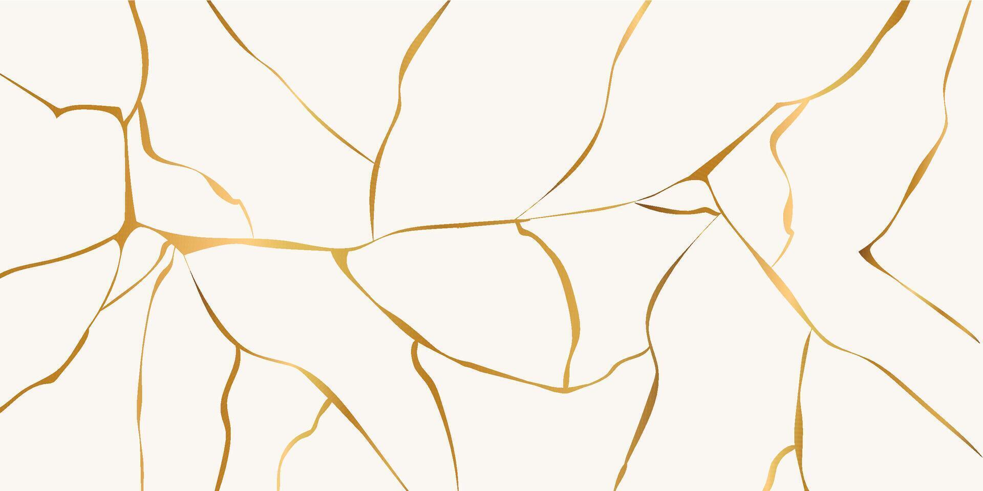 Kintsugi gold simple break lines, asian geaometric crackle. Surface with crack print, effect. Moderm cover golden broken texture. vector