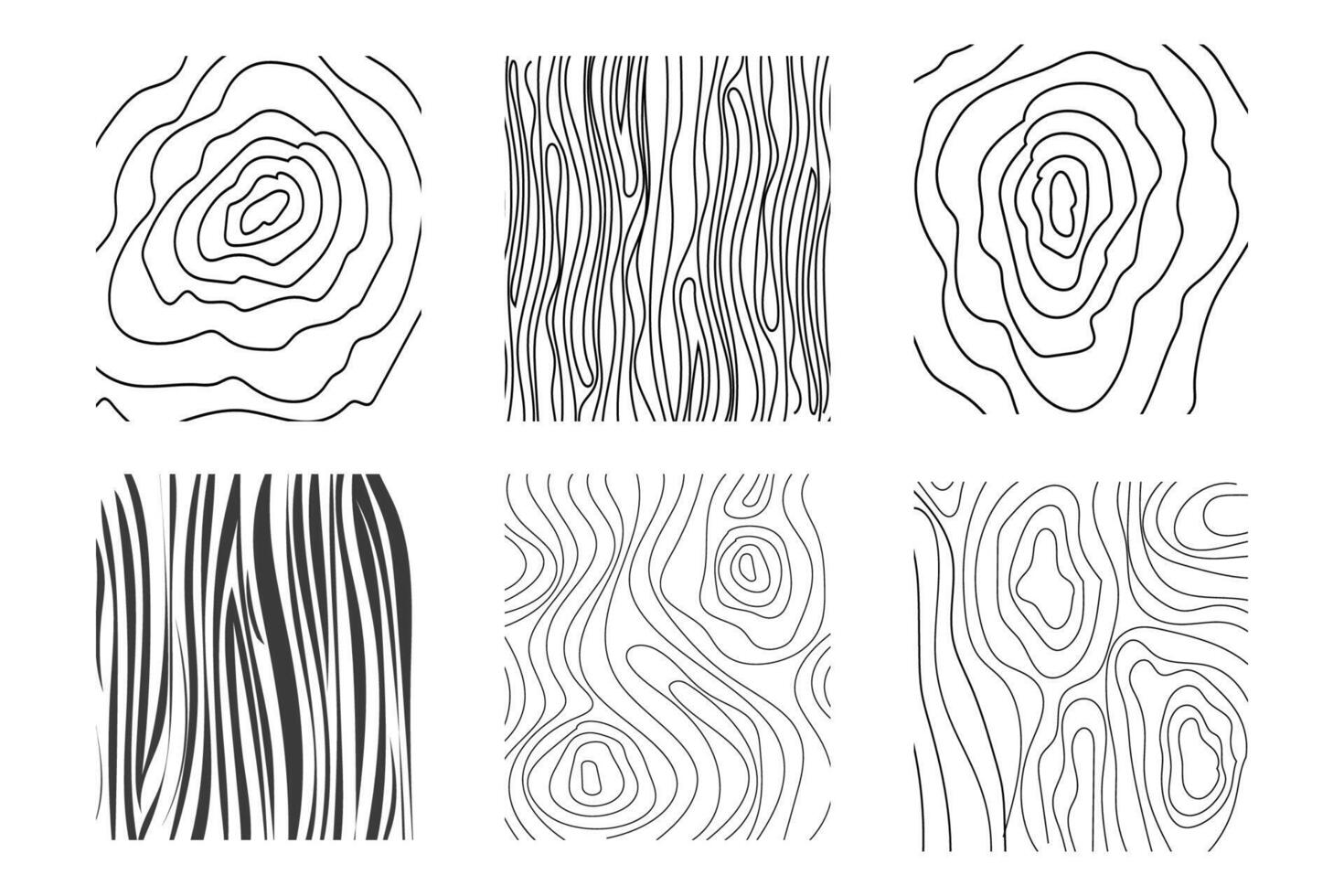 Wood texture material doodle hand drawn line. Tree trunk geometric curve and wave contour. Rings and circles. vector