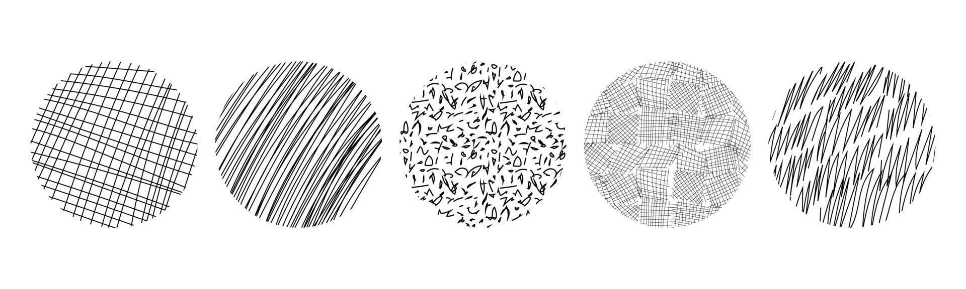 Textures set, collection hand drawn abstract monochrome brush marks. Doodle shapes spots, drops, curves and lines. Contemporary modern trendy vector