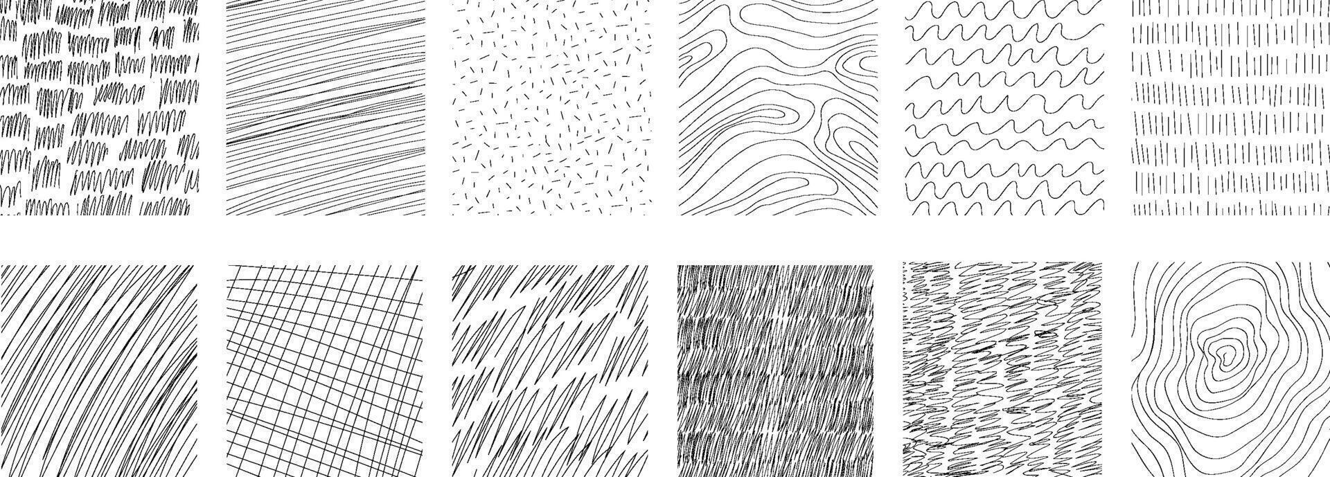 Geometric doodle pencil stripes, hand drawn sletch hatch lines. Quirky ornament minmal thin line. Set grunge texture for social media, posters, prints vector