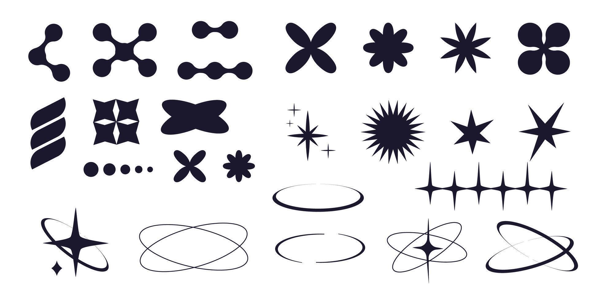 Set of y2k minimal geometric shapes thin line rings, abstract aesthetic element illustrated for banners, social media, poster design, sticker. Trendy design with frame, sparkles, star, lines vector