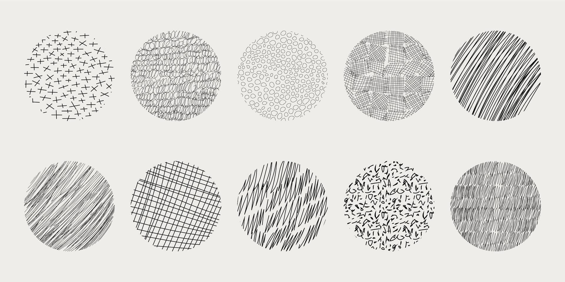 Textures set, collection hand drawn abstract monochrome brush marks. Doodle shapes spots, drops, curves and lines. Contemporary modern trendy vector