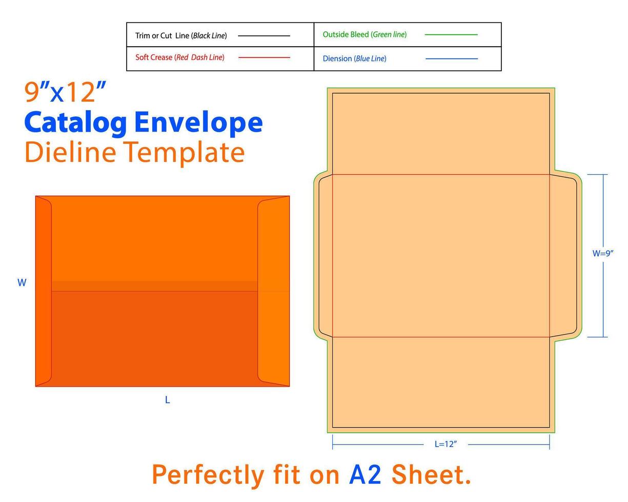 Catalog Envelope W 9 L 12 Inches Dieline Template 48045593 Vector Art