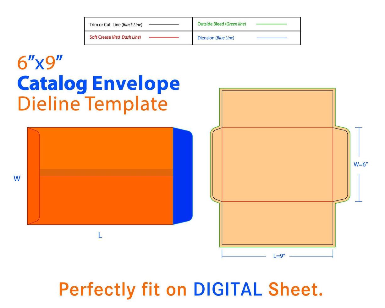 Catalog Envelope W 6, L 9 Inches Dieline Template vector