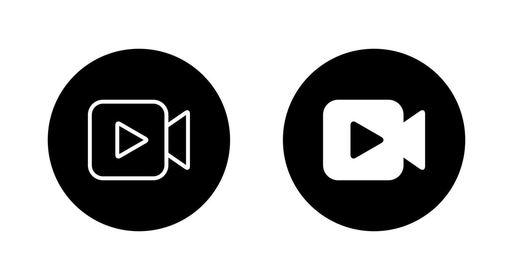 camera with play button icon on black circle vector
