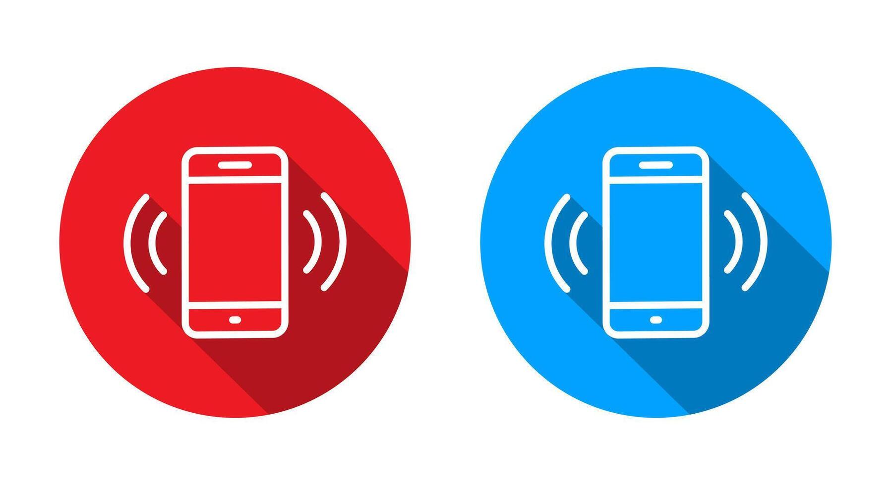Vibration mode phone icon with long shadow. Cellphone vibrating sign symbol vector
