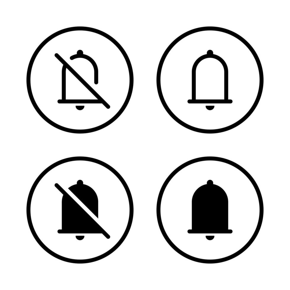 Mute and bell icon on circle line. Silent, silence sign symbol vector