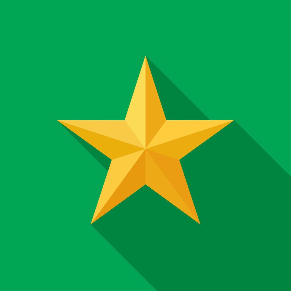 Star flat icon with long shadow. Star isolated on green background vector