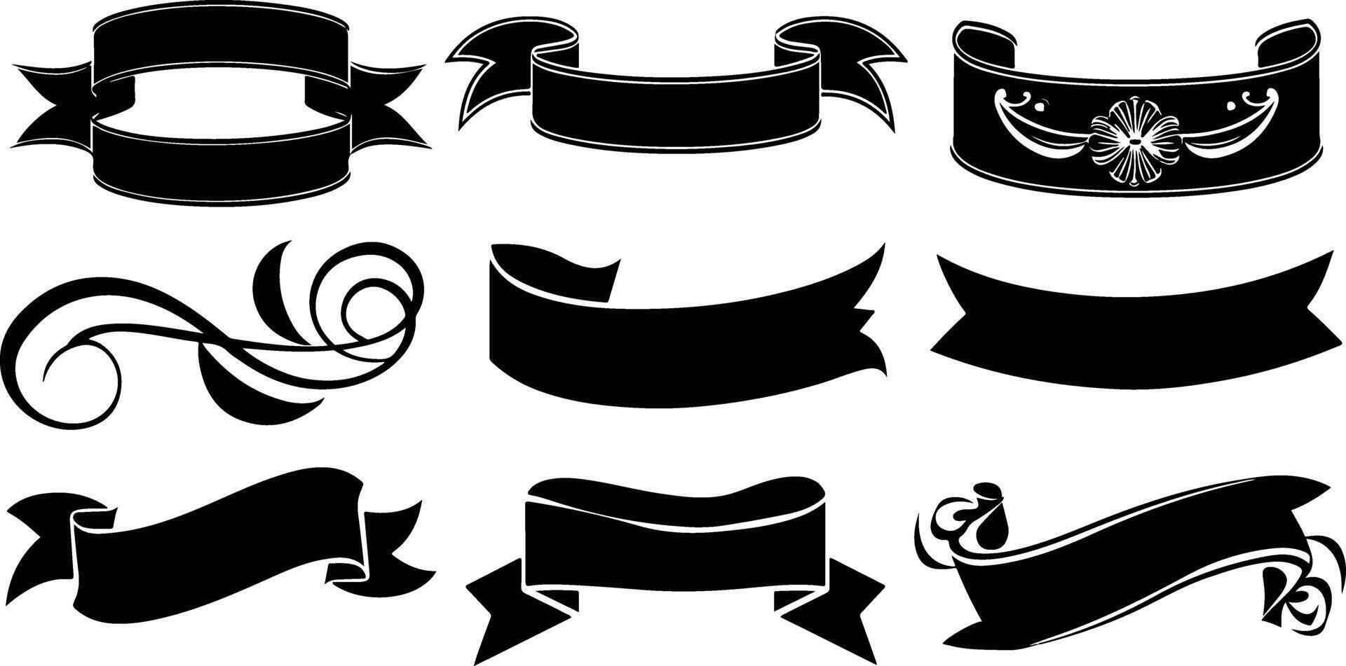 Ribbon banner and decorative element silhouette vector
