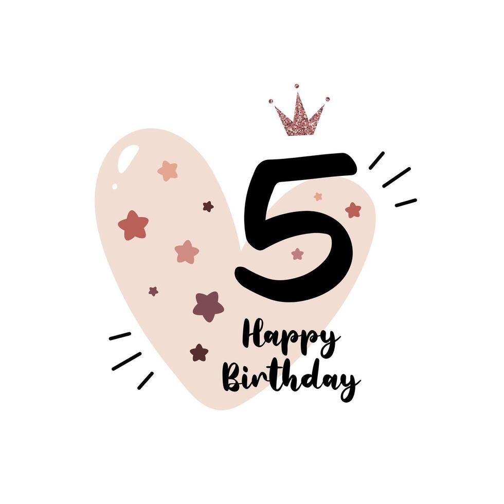 Fifth birthday greeting card vector
