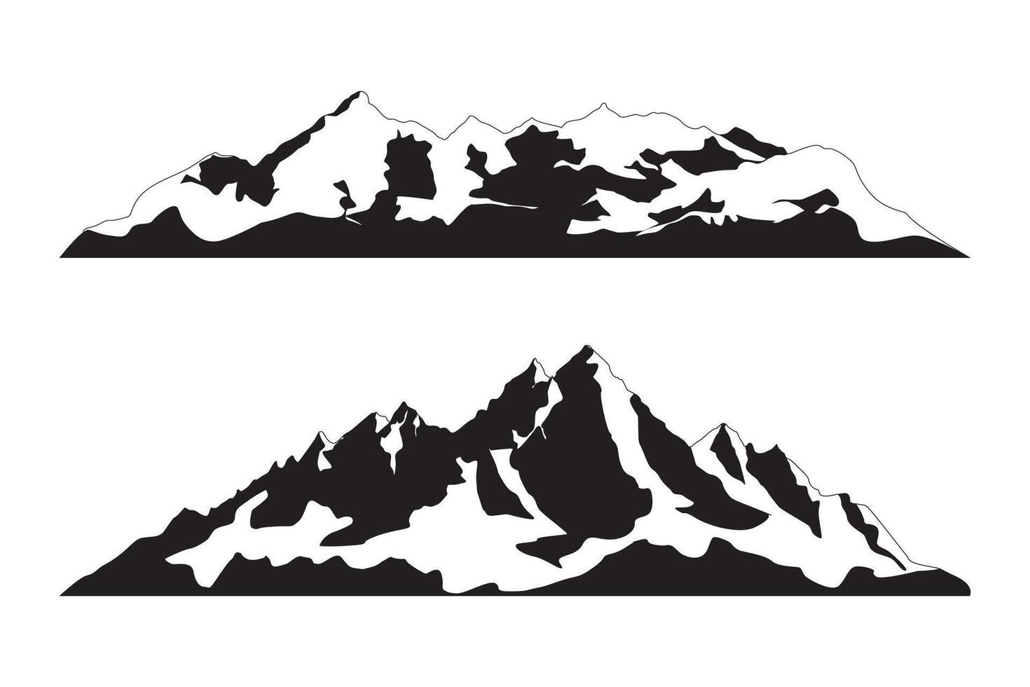 Collection of illustrations of peak views of mountain silhouettes vector