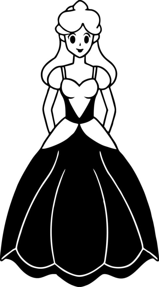 princess silhouette in long lush dress holding vector