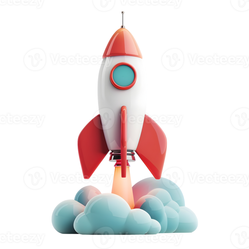 3d rocket launches isolated on transparent background png