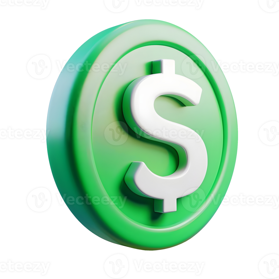 3d Green Dollar Sign Icon isolated on transparent background png