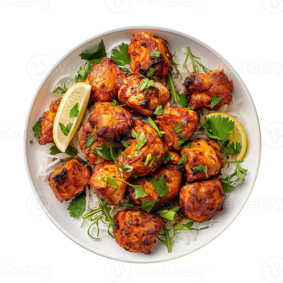 Chicken tikka Masala in plate isolated on transparent background png