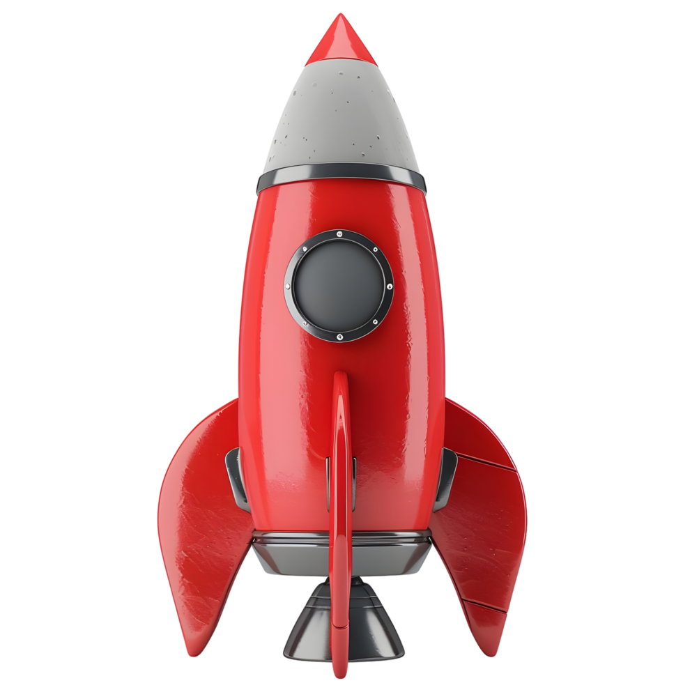 3d red rocket isolated on transparent background png