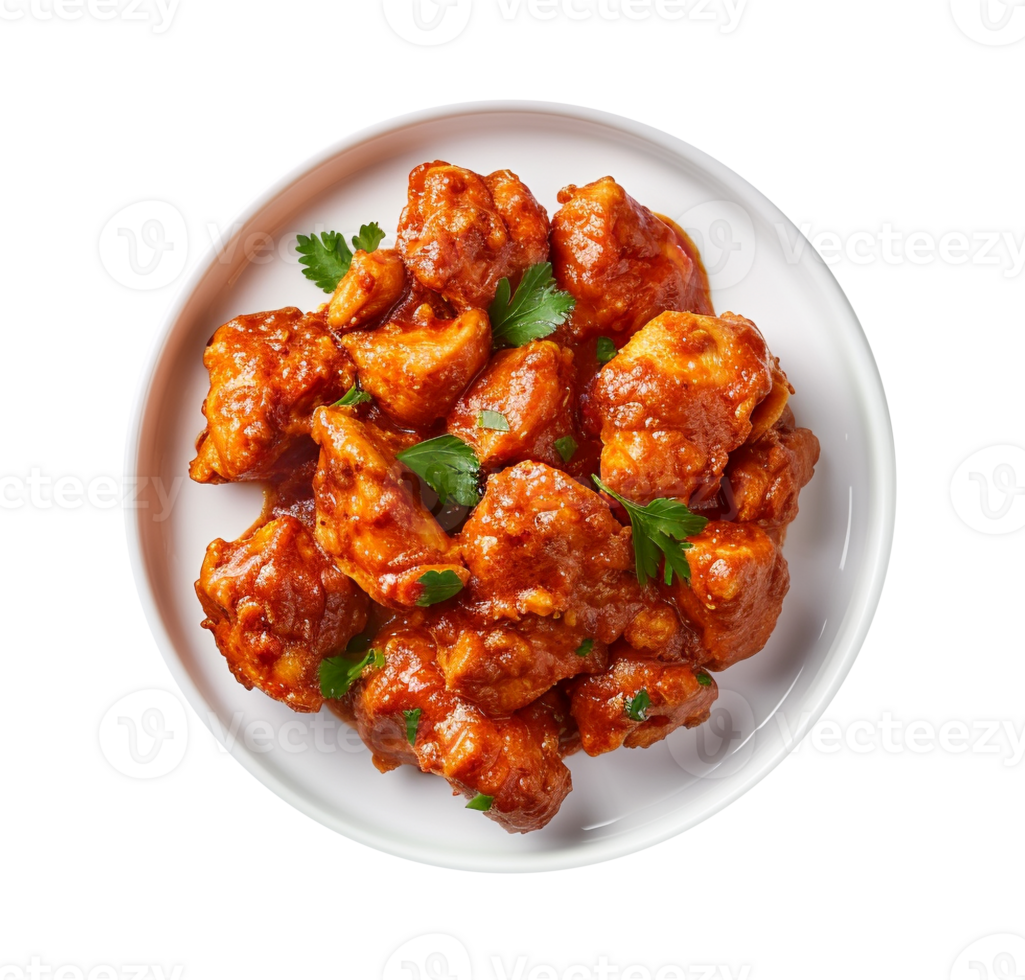 Chicken tikka Masala in plate isolated on transparent background png