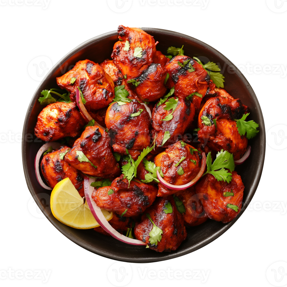 Chicken tikka Masala in plate isolated on transparent background png