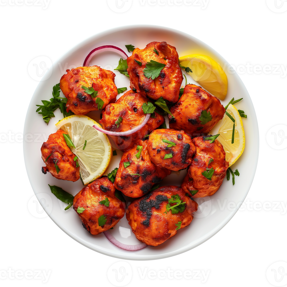 Chicken tikka Masala in plate isolated on transparent background png