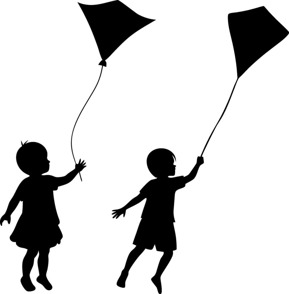Children playing kites vector