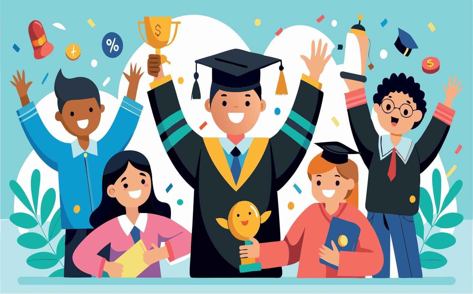 Happy graduate students vector