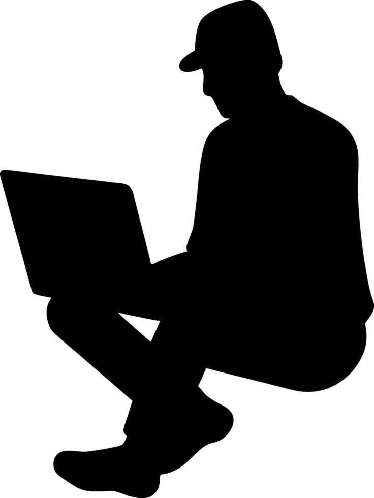 Men working and playing on laptop computers vector
