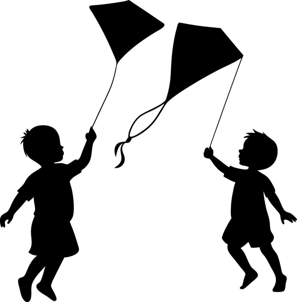 Children playing kites vector