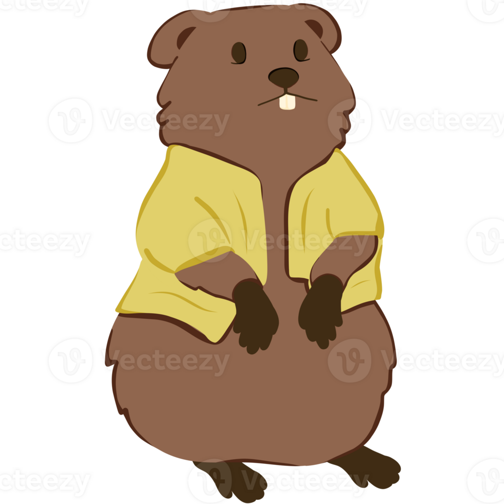 Groundhog cartoon, sitting pose, children's cartoon design, flat style illustration png