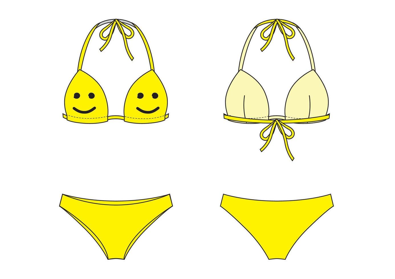 Yellow bikini with smile print sketch illustration vector