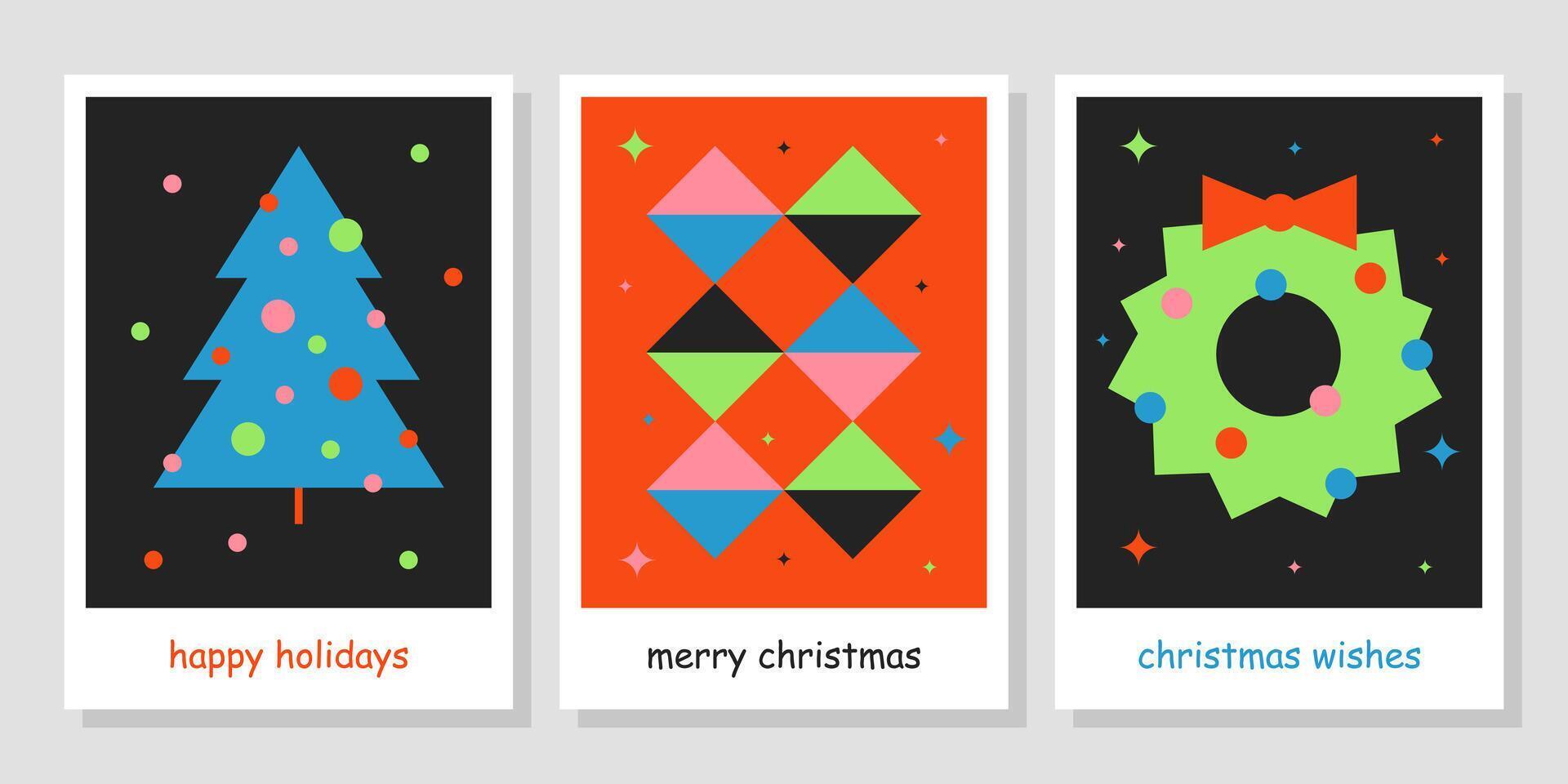 Merry Christmas and Happy New Year greeting card set. Hand drawn Trendy Winter Holidays art templates vector