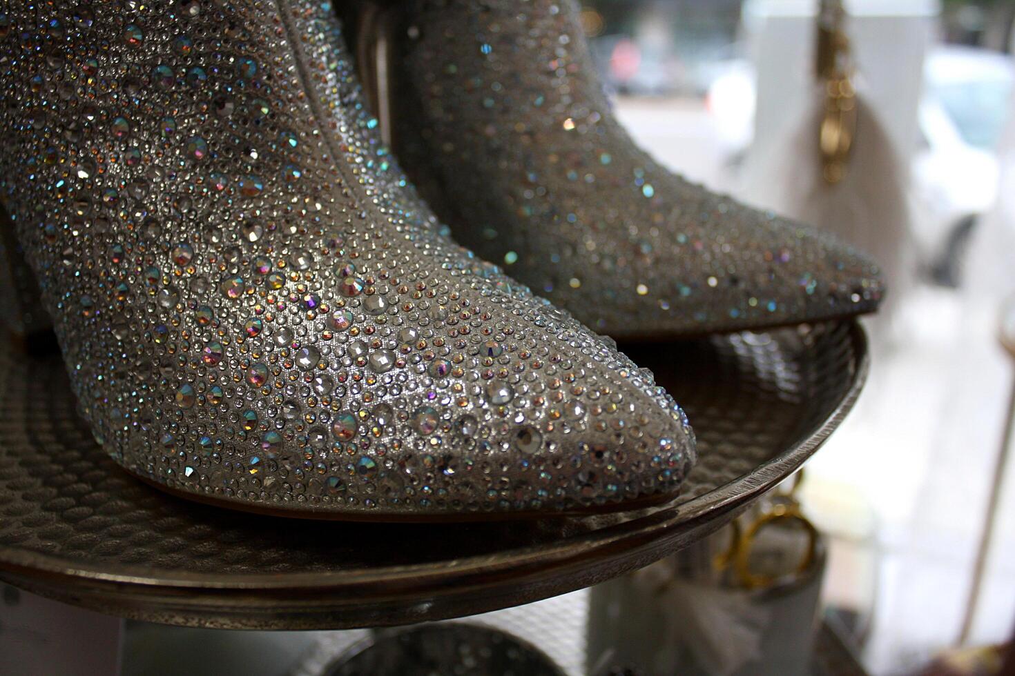 Close Up of Crystal Embellished Womens Fashion Boots photo