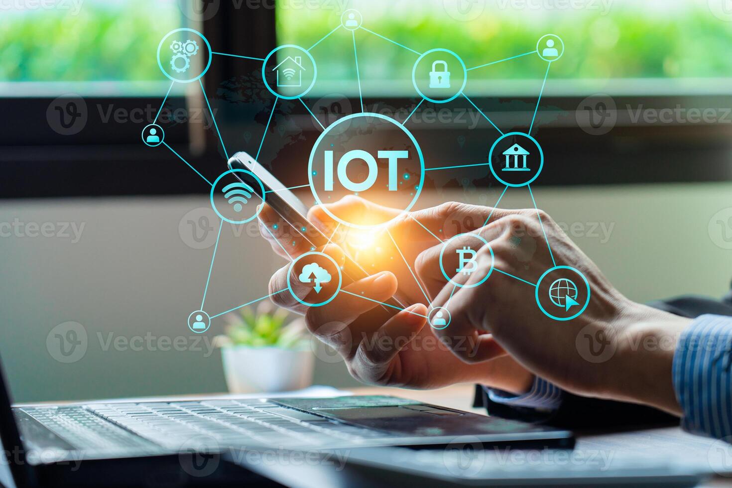 Smart Business IoT Leveraging the Internet of Things for Enhanced Efficiency, Real Time Analytics, Transformative Growth, Improved Operational Performance, Innovative Solutions, Global network photo