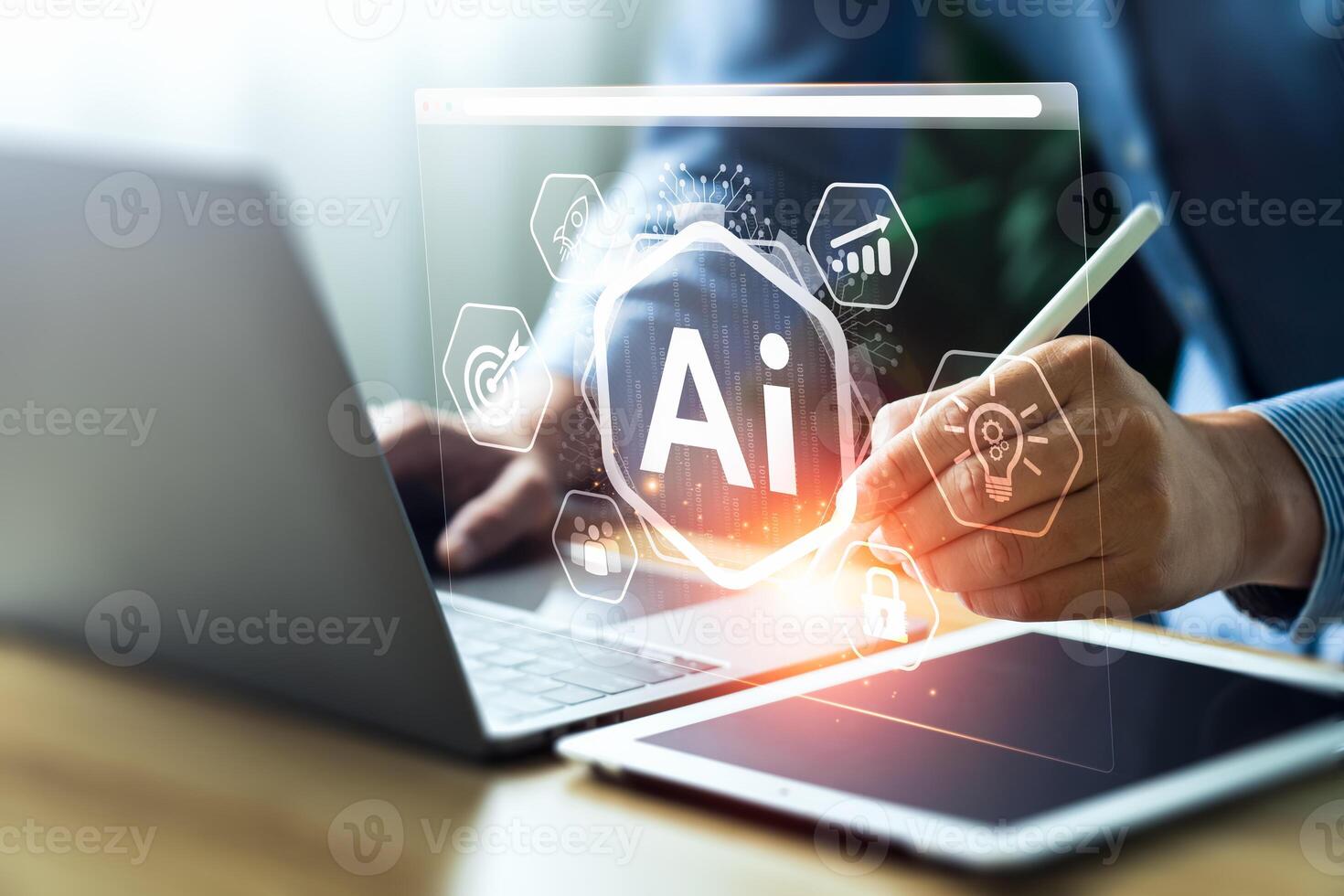 AI Integration in Business Technology by processing data, improving decision-making, developing innovative products, automating processes, and boosting competitiveness. future technology photo