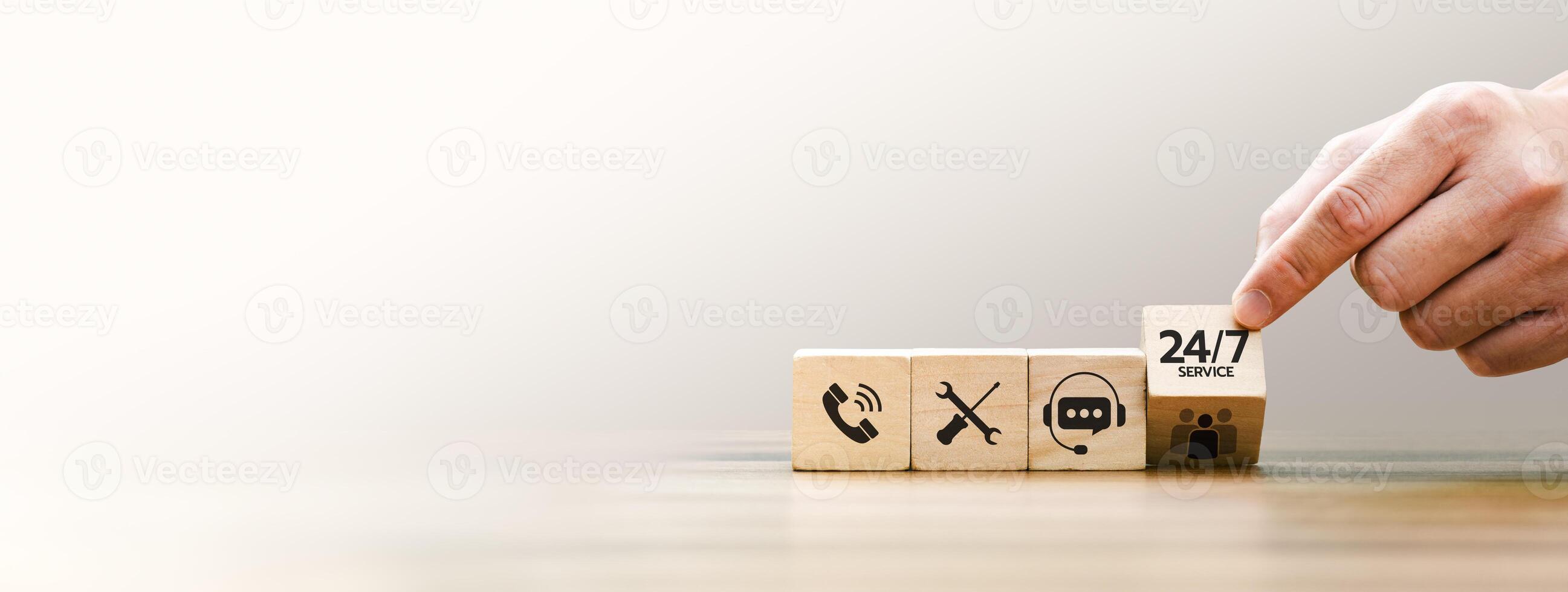 Customer service, nonstop service concept. service or activity will operate or be provided continuously without interruption throughout the day or week, 24 hours a day and 7 days a week. photo