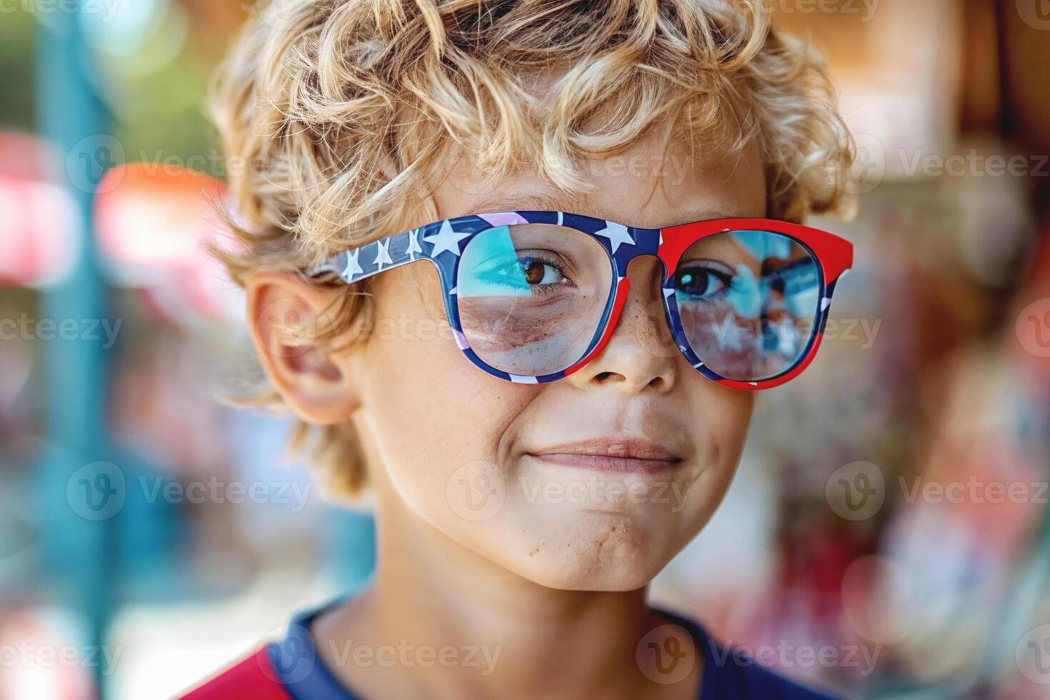 Boy in American flag glasses celebrating patriotic spirit photo