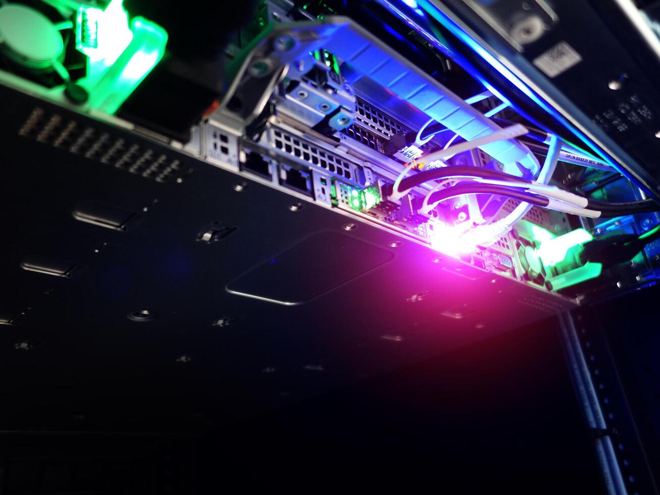 network cables connected to switch - closeup of data center hardware technology photo