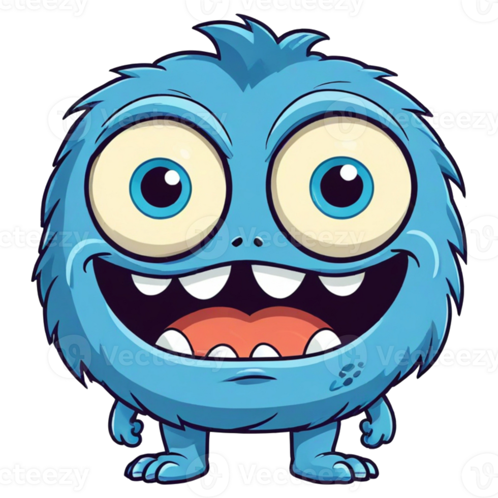 Scared blue monster cartoon face png