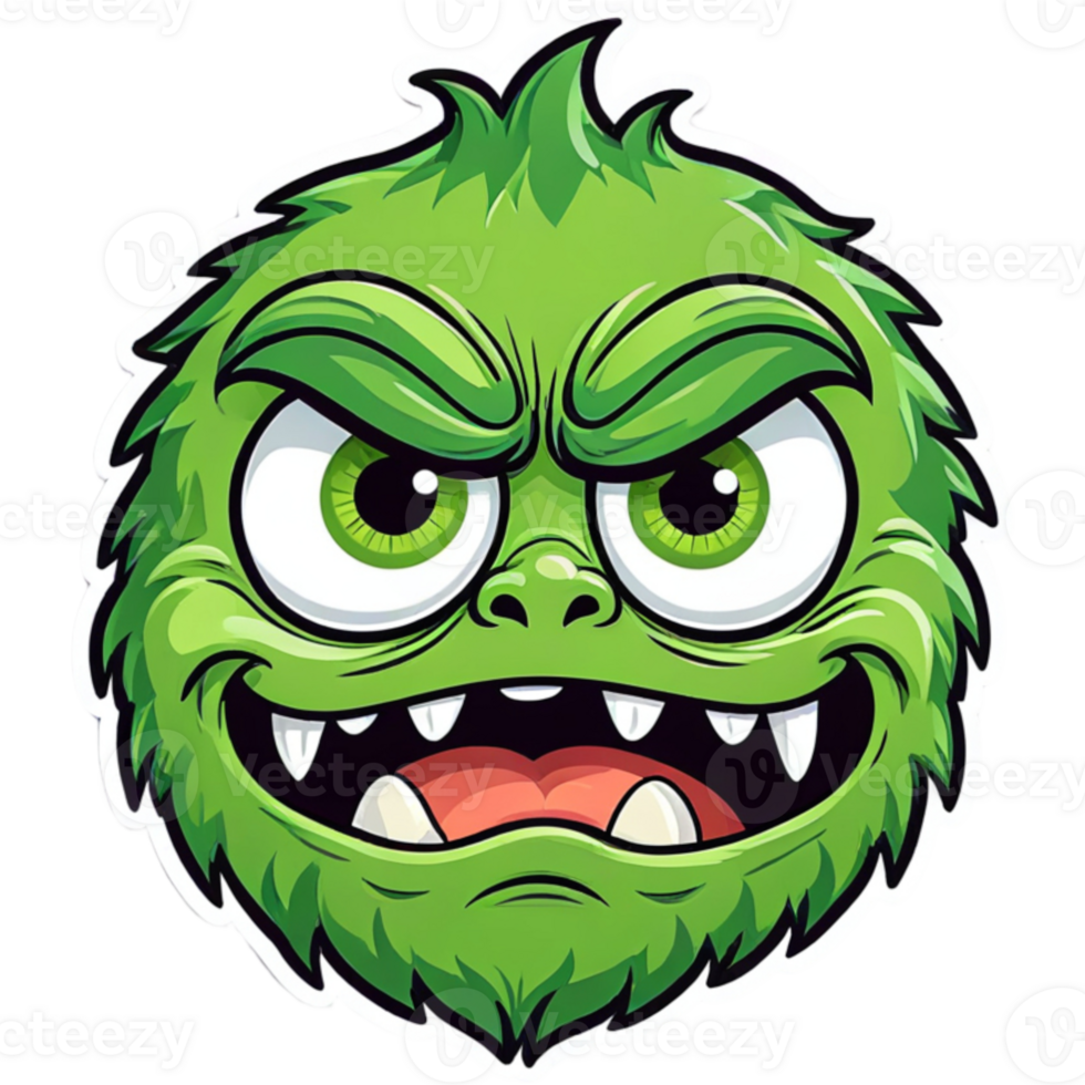 Scared green monster cartoon face sticker design png