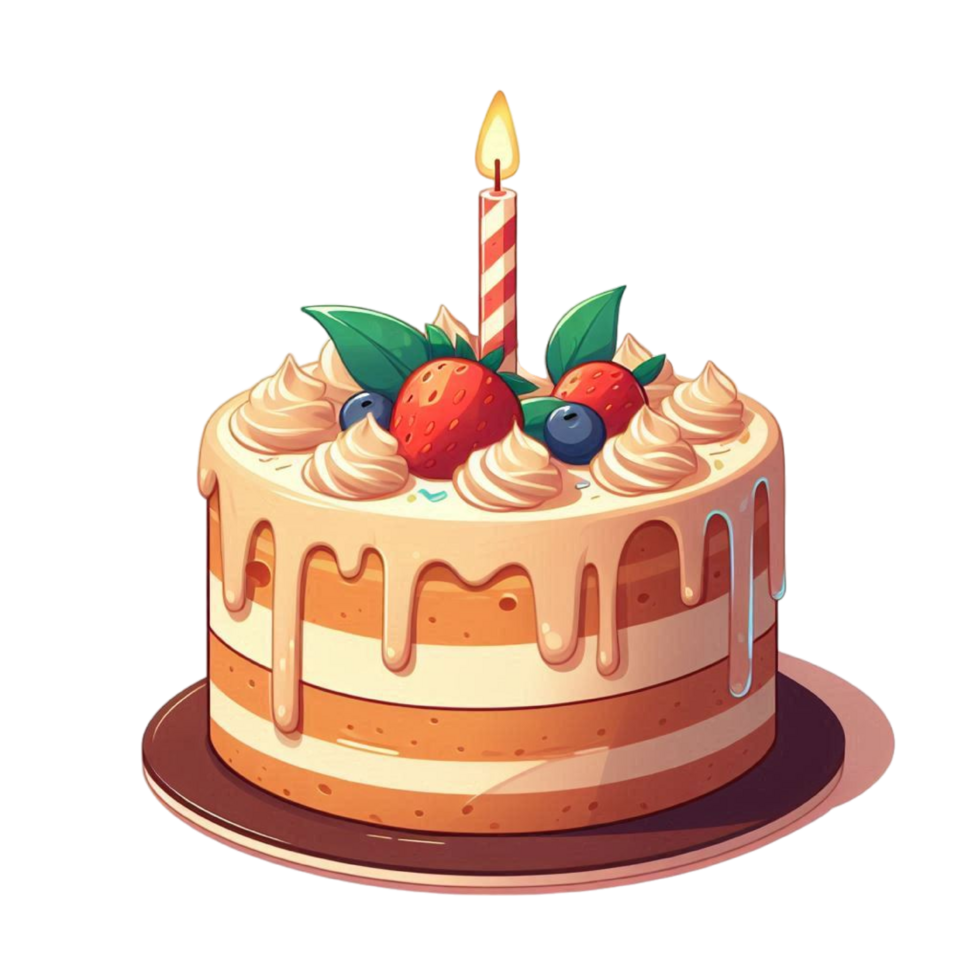 birthday cake with candles and berries png