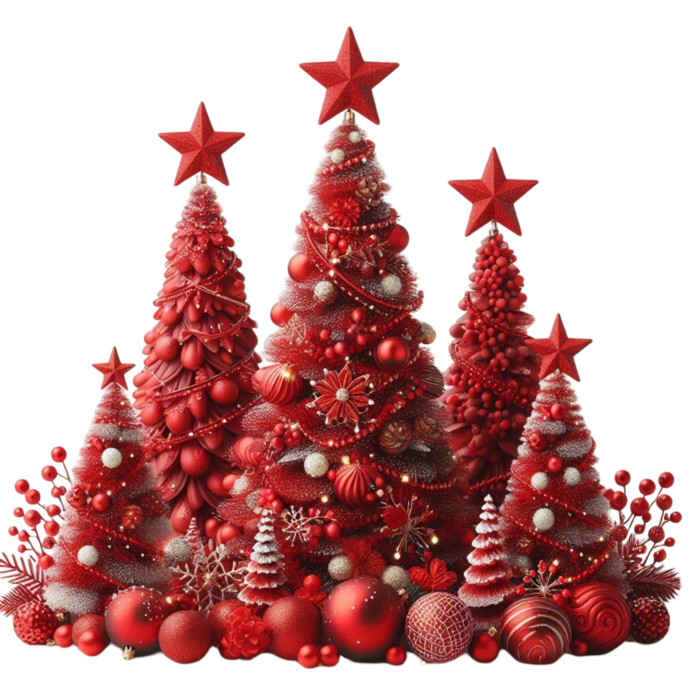 AI-Generated red christmas tree with ornaments png