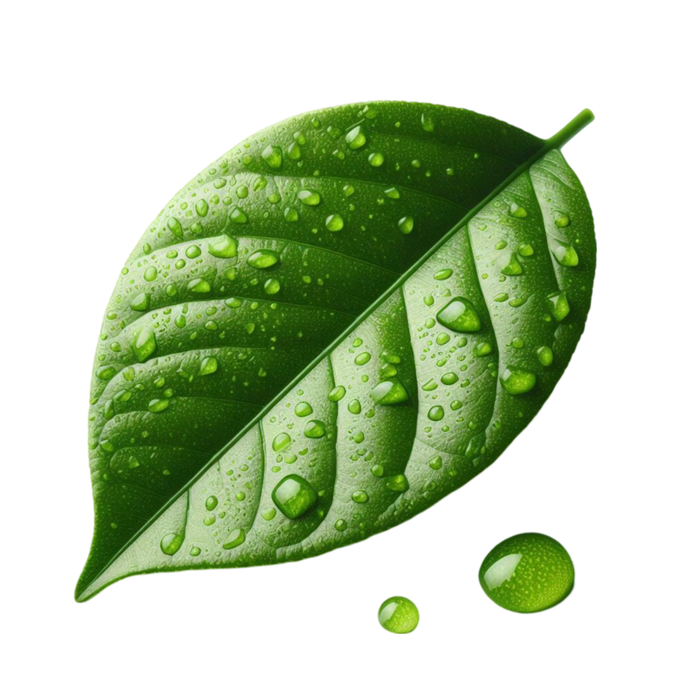 AI-Generated green leaf with water drops on it, png