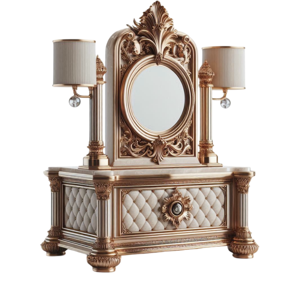 AI-Generated a gold mirror with a lamp on top png