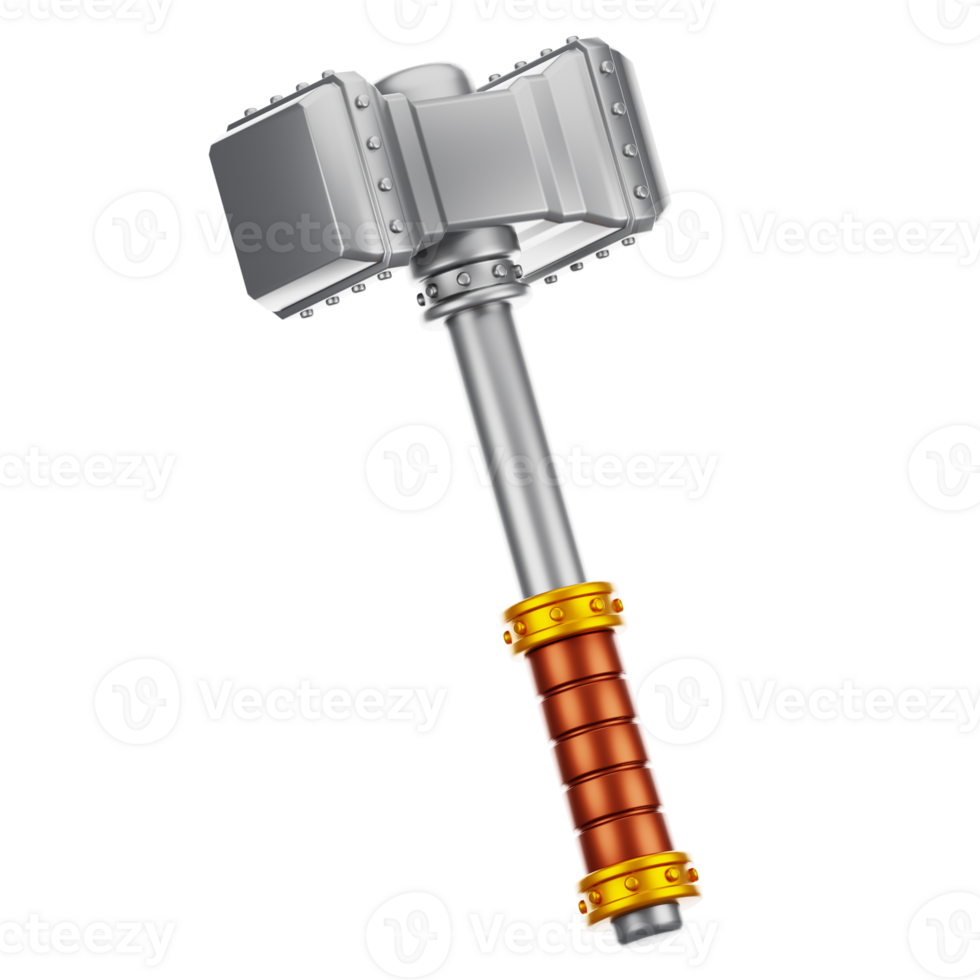 3d rendering battle hammer icon with cartoon style. Game icon concept png