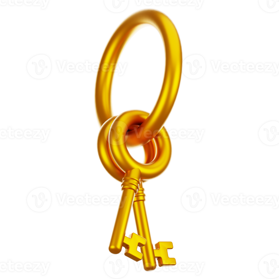 3d rendering golden key icon with cartoon style. Game icon concept png